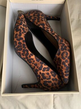 Leopard Print Pointed-Toe Pumps - Brown/Black